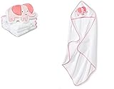Set of 2: Newborn 4-Piece Elephant Washcloth Set & Newborn Elephant Hooded Bath Towel by Circo Baby