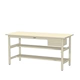 ワークテーブル300シリーズ H900固定式 中間棚・半面棚板・2段 浅型W394mm キャビネット付 天板：アイボリー 本体・キャビネット：アイボリー 900×750 SWSH-975TS1-II+S2-IV