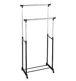 ダブル ハンガーラック 幅81.5×高さ98-166.5【使いやすい高さに調節可能】 キャスター付き