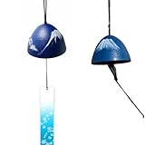 風鈴 南部鋳鉄 防水短冊 手作り おしゃれ 南部風鈴 澄んだ音 鉄器 夏の風物詩 ウィンドチャイム プレゼント 贈り物 (富士山 ブルー（大）)