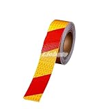 Liebste トラテープ 反射 警告 黄×赤 5㎝幅 25M 反射トラ 安全表示テープ 高輝度 車用ステッカー 危険表示 斜めトラ 25M (黄×赤, 5㎝)
