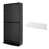 【福袋】【地球家具】フィギュアラック「ワイド」新シリーズ LED兼用 幅83cm 開き戸 ハイタイプ 本体【正規品】[鍵付きコレクションケース] [耐震]（開き戸 ハイタイプ、深型（奥行39cm）、ブラック） 追加ガラス棚1枚付