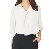 [SPRING SEAON] レディースシャツ シフォン ブラウス プルオーバータイプ 七分袖 シワになりにくい ゆったり OL オフェンス 通勤 Vネック 夏服 リボン付き 大人 デート デザイン感