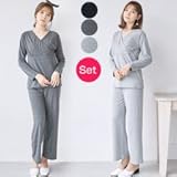 【cd108857】3色展開　上下セット　ラップ　マタニティ　授乳服　セットアップ (フリー, ブラック)