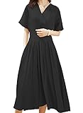 [Yino] ワンピース レディース マキシワンピース Vネック とろみ シフォン ウエストゴム シフォン ロングワンピース 大きいサイズ 半袖 裏地付き ゆったり 着痩せ お洒落 魅力 上品 夏 ワンピ