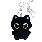 黒猫ぬいぐるみキーホルダー - 12cm ノワール猫ぬいぐるみバックパックペンダント |子猫のぬいぐるみキーホルダー |ポータブルソフトぬいぐるみおもちゃ、漫画ソフト人形キーリングチャーム、バッグ、財布用のかわいい動物のおもちゃ