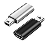 LeTradeJP USB C to ミニ USB アダプター 2個パック USB C (メス) Mini USB (オス)アダプター USB Mini Bオスto USB C 変換コネクタ 充電とデータ転送 変換アダプター (シルバー+ブラック)