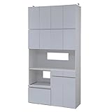 JKプラン Alnair　キッチン家電収納庫（鏡面仕上げ）レンジボード 上ラック付き 幅120cm ホワイト FAL-0003SET-WH