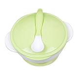 Child Tableware Baby Kids Feeding Bowl Sucker Dishes Slip-Resistant Suction Cup Bowl Spoon Set (Gree