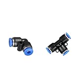 KESOTO エアホース継手　2個入　ウォーター/空気圧コネクタ 　12mm径 　エルボ＋ティーコネクタ　