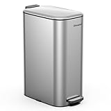 LOVEWIND 6L 蓋付きゴミ箱、6リットル スリム 足踏み式 ステンレス 小型 ゴミ箱 バスルーム、トイレ、オフィス、寝室用、シルバー