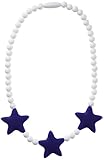 Stimtastic Chewable Silicone Beaded Stars Necklace Nontoxic BPA and Phthalate Free, Navy/white by St