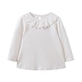 Aliciga 無地 長袖 Tシャツ レース スプライス 春 秋 キッズ 女の子 コットンブレンド 柔らか 長袖カットソー Oネックシャツ 子供服 柔らかい ベビー 保温 冷房 防寒対策 ゆったり ボ