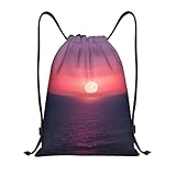 WURTON ブライトムーン アット シー ヒッピープリント 万能巾着バックパック - 軽量 & 防水 ポリエステルバッグ ジム 旅行, ブラック, M