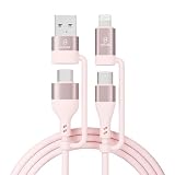 OKUTA 4in1 マルチ 充電ケーブル USB-A Type-C タイプc ライトニングケーブル パソコン 高耐久 スマホ充電ケーブル コンパクト モバイルバッテリー Macbook/iPhone/iPad/Galaxy/Google Pixel/Switch 対応 Android (桜ピンク, 1m)