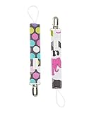 Pacifier Clip Set of 2 in Pink Elephants and Purple Polka Dots - Pacifier Clips Girls by Polka Dot M