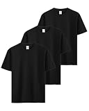 Sukinana 7.7oz tシャツ メンズ 半袖 綿100% 肉厚生地 3/5枚組 透けない 三本針 無地 ヘビーウェイト ティーシャツ 丸首 抗菌防臭 インナーシャツ 吸汗性 複数色選び (JP, アルファベット, M, ブラック(3枚組))