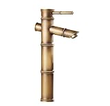 竹型 蛇口 混合水栓 レトロ アンティーク シングルレバー 水道 真鍮製 洗面台 手洗い 取り付けホース付き (B Type 31cm Gold)