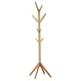 Langria Free Standing竹tree-shaped表示コートラックスタンドフックとソリッド4階層と8フィートの服スカーフと帽子、竹ナチュラルカラー