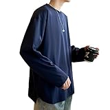 [Culeevp] 長袖 tシャツメンズ 大きいサイズ 無地 厚手 ラウンドカット 肌着 ロングtシャツ 秋冬服 藏青4XL