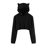 Aliciga ねこみみ タンクトップ 長袖 パーカー 人気 丸い襟 無地 ゆったり 黒猫 耳付き 小悪魔変身 ショートタイプ 春 秋 レディース ファッション カジュアル 普段着 部屋着 学生 オシ