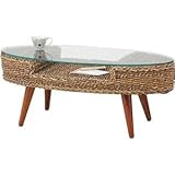 ローテーブル/強化ガラステーブル【クラール】 木製 棚収納付き アジアン家具 オーバル型 東谷 NRT-415