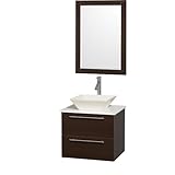 WyndhamコレクションAmare 24インチシングル洗面化粧台でエスプレッソwithホワイト人工石Top withボーン磁器シンク、と24インチミラー