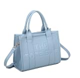 LeahWard レディース スモール トートバッグ エンボス文字デザイン 取り外し可能なショルダーストラップ, ライトブルー