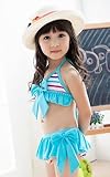 女児ビキニ水着/フリルベビー水着/水色ボーダー水着/ビキニ水着【120ｃｍ】ビキニ/フリル水着
