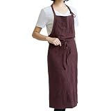 [umeluck] エプロン リネン カフェ風 おし長さ調節可能 シンプル ポケット付き 家庭用エプロン (コーヒー色)