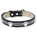 [LaLUCA GOODS] 犬 首輪 猫 首輪 小型犬 中型犬 おしゃれ 革 定番 犬用 首輪 PU レザー 反射 散歩 かわいい 肉球 足跡 ブラック XL