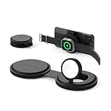 SATECHI OntheGo™ 2 in 1 ワイヤレス充電器 Qi2 ポータブル 3台同時 充電器 1mケーブル付 iPhone 17～12 シリーズ用 15W 急速充電、Apple Watch 用 5W、AirPods 用 5W、マグネット式トラベル充電ステーション – ブラック