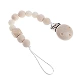 Manyao ニップルホルダービーズ付き木製の赤ちゃんのおしゃぶりのクリップチェーン乳首のリーシュストラップのおしゃぶりのクリップお尻鎖 (ホワイト)