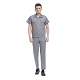 Dovewill 全5サイズ3色　メンズ　作業服　半袖　ボタンアップ　シャツ　ズボン　シンプル　耐久性　快適 - グレー, 185