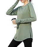 [DAYCLOSET] ヨガウェア長袖トップス ロング丈 レディース 薄手 速乾 ストレッチ 指穴付き デコルテ yoga157 (XXL, グリーン)