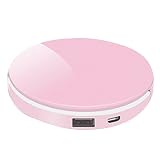 化粧品ミラーLEDポータブルハンドヘルドスマート両面メイクアップミラー化粧品スキンケアシェービングと旅行の充電式3倍拡大鏡 化粧鏡 (色 : Pink)