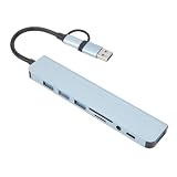 USBドッキングステーション、アルミ合金タイプCハブ、USB 3.0 X 1、USB 2.0 X 3、3.5mmジャック付き、メモリカードリーダー、ラップトップ、PC、Mac、Surface、XPS、タブレット用