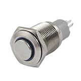 uxcell キースイッチ 　瞬間ステンレス鋼　LEDライトイルミネーション　16mm 12V　ブルー