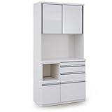 食器棚 キッチン収納 蒸気を吸水 調湿 モイス加工 国産 スライドカウンター付き 引き出し3杯 引き戸収納 レンジ台 鏡面 ホワイト