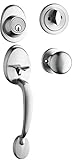 Berlin Modisch Single円柱Handleset withノブドアハンドル( for玄関とフロントドア)リバーシブル右と左Handedとの1つの円柱デッドボルトハンドルセットサテンニッ