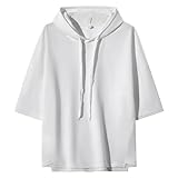 [Heone] パーカー メンズ 半袖 メンズ 夏服- 軽い 柔らかい シルエット おしゃれ カジュアル 人気 Tシャツ メンズ 大きいサイズ カットソー 夏服 半袖パーカー white-L