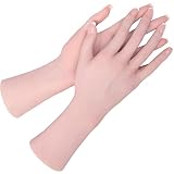 HYRETENORU ハンドモデル シリコン製 ハンドマネキン ハンドトルソー 3D手模型 女性の手 ネイル付き 骨格内蔵 実物大 柔らかい 毛細血管・指紋・掌紋 リアル ハンドフェチ ネイルDIY 撮影用 デッサンモデル ディスプレイ用 (骨格付き‐両手, ホワイト)