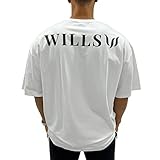 [WILLS FITNESS] Tシャツ メンズ 半袖 オーバーサイズ Tシャツ ビッグシルエット 五分丈 ウィルズフィットネス CLASSIC LOGO BACK PRINT OVERSIZE T-SHIRT 筋トレ ジム スポーツウェア 9900000010016 (M, White)