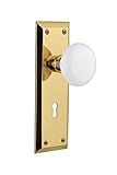 Nostalgic Warehouse New York Plate with Keyhole White Porcelain Knob Double Dummy Polished Brass [並行