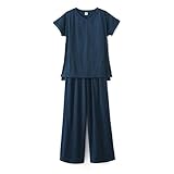 授乳対応マタニティシフォン切替え半袖パジャマ ネイビー サイズ：マタニティＬ