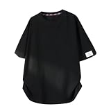 [FJLTDCP] 夏服 メンズ T シャツ 半袖 コットンリネン風 通気性 ゆったりルーズシルエット 大きいサイズ 無地 速乾性 柔らかく軽い カジュアルトップス black-3XL
