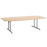 ミーティングテーブル・会議テーブル/　DWSテーブル　【ボート形・幅2400×奥行き1200mm・天板2分割】 カラー:オーク