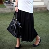 リブウエスト　シルキーギャザー　マタニティ　ロングスカート (チャコール)【30000101073】