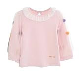 ベビー　服　女の子　90　秋　長袖　トップス　祝い着　通園　綿100％　ピンク　フリル袖　ポンポン飾り　秋冬トップス　キッズ　丸首　子供服　幼児　カジュアル [並行輸入品]