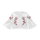 Mangjiu 植物柄 花 刺繍 ベルスリーブ トップ ベビー服 かわいい 甘い 女の子 子供服 赤ちゃん 日常 快適 柔らかい 幼児服 (120, ホワイト)